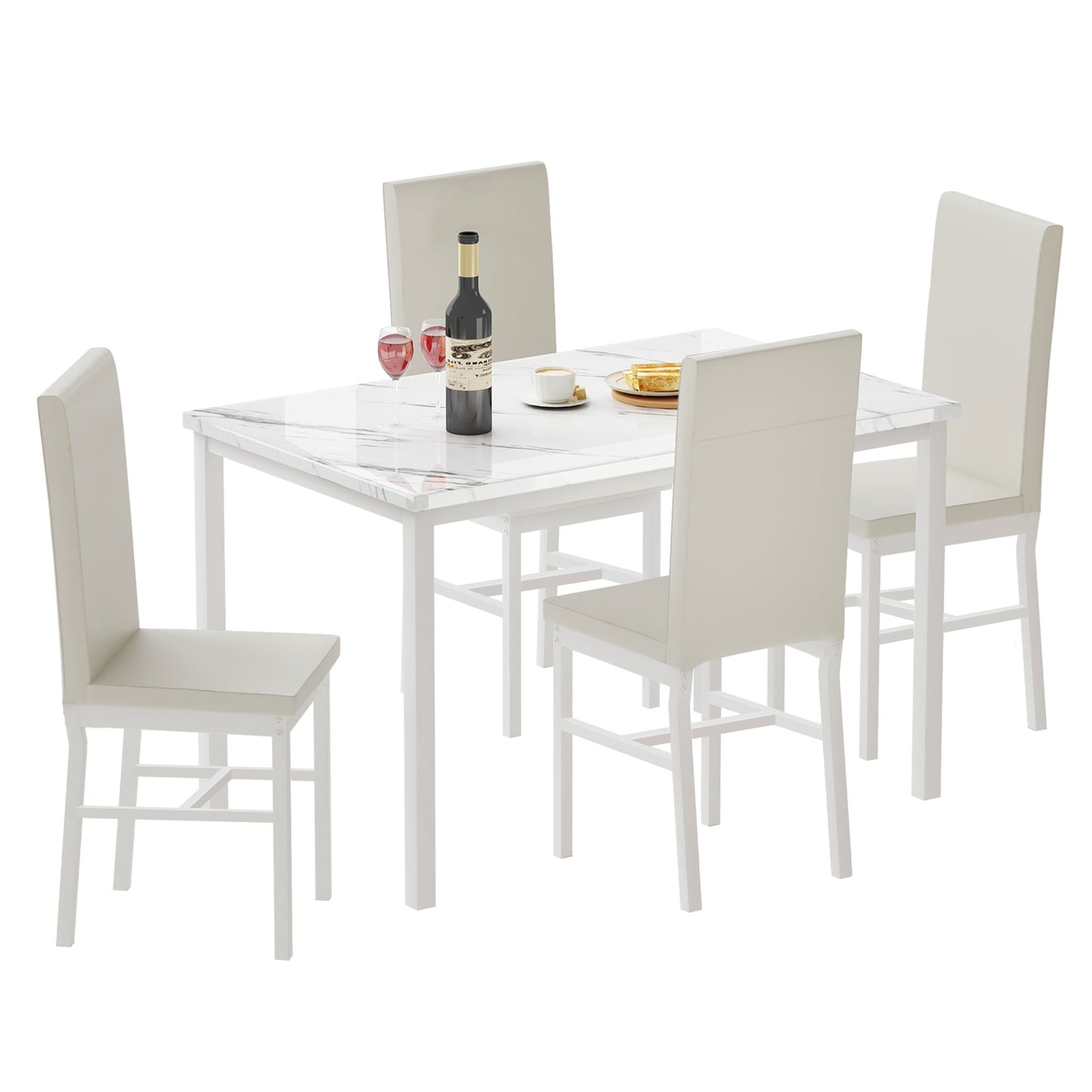 5 Pieces Counter Height Dining Set, Dine Table and 4 Faux Leather Chairs