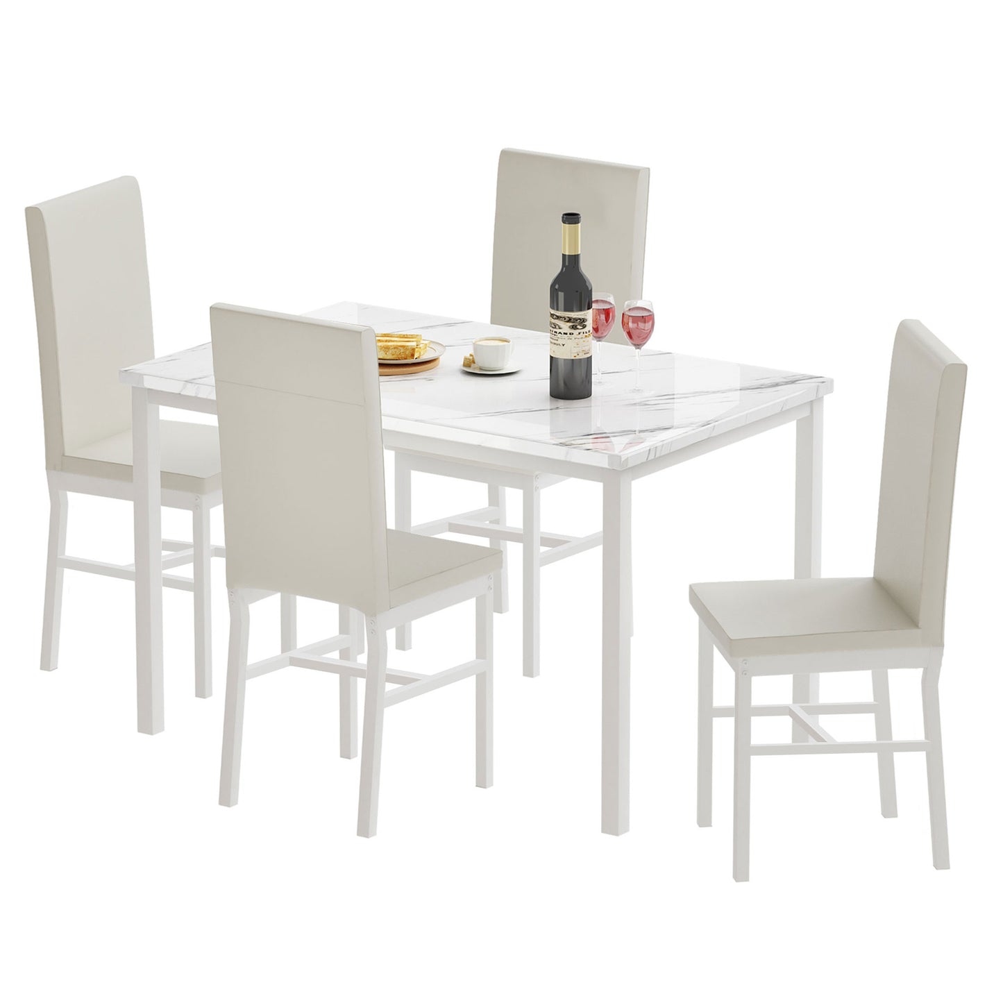 5 Pieces Counter Height Dining Set, Dine Table and 4 Faux Leather Chairs