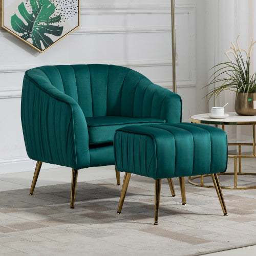 Sesslife Accent Chair with Ottoman, Upholstered Modern Comfy Chair, Upholstered Leisure Chairs with Wood Legs for Bedroom Living Room, Gray