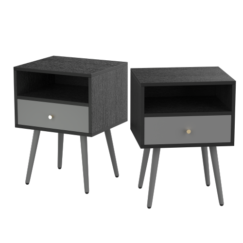 Sesslife Brown Night Stand Set of 2, Solid Wood Legs Furniture Bedside Table, Modern End Side Table with a Drawer and Shelf, Versatile Nightstand, Side Table for Home & Office