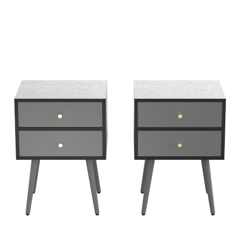 Sesslife Night Stand Set of 2, Solid Wood Legs Furniture Bedside Table, Modern End Side Table with 2 Drawers, Versatile Nightstand for Bedroom Sofa Entryway, Gray