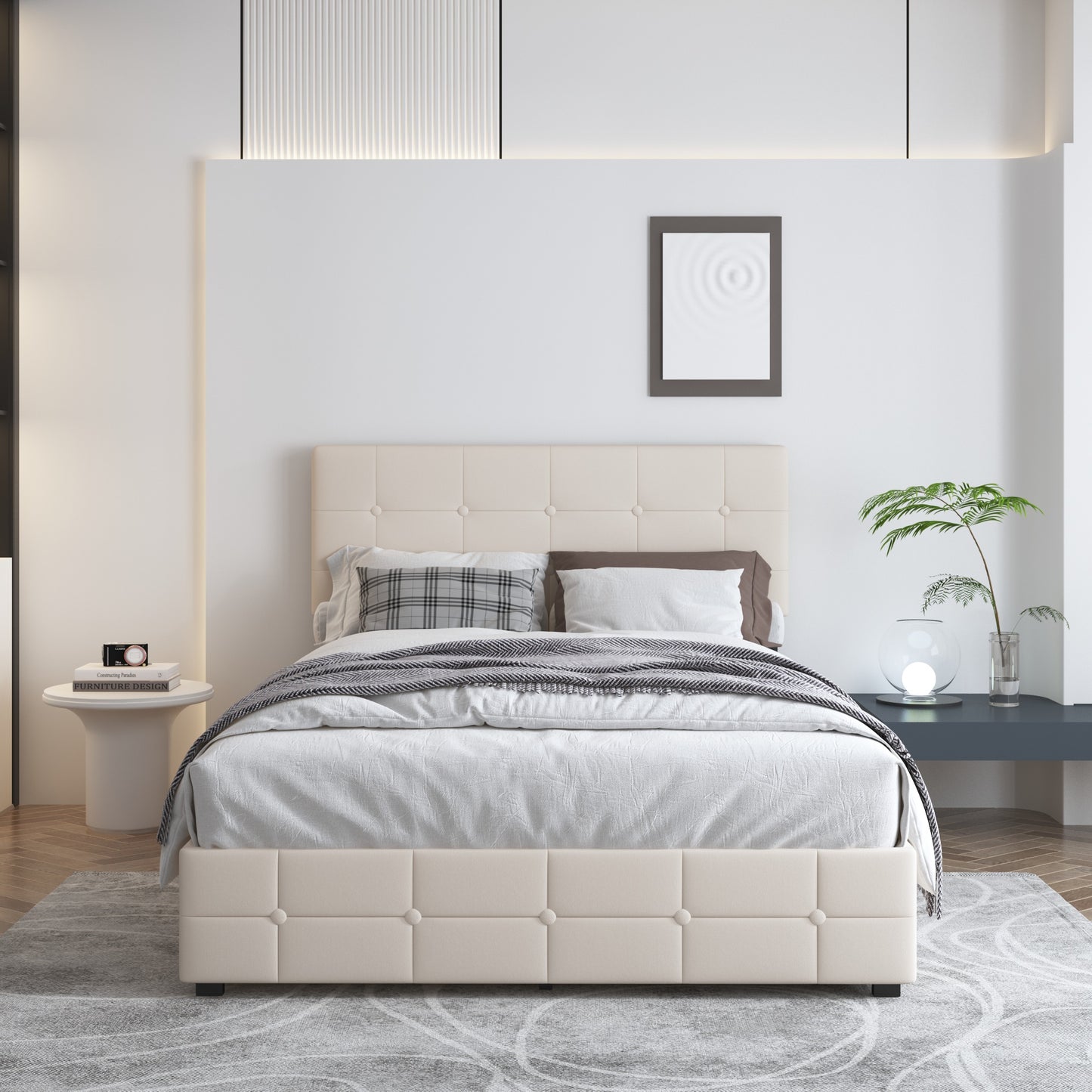 Sesslife Queen Bed Frame with Soft Upholstered Headboard, Platform Bed Frame with Wood Salt Support, Bedroom Furniture, Adults Kids Modern Bed Frame, No Box Spring Needed, Easy Assembly