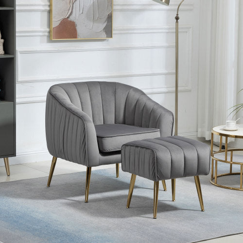 Sesslife Accent Chair with Ottoman, Upholstered Modern Comfy Chair, Upholstered Leisure Chairs with Wood Legs for Bedroom Living Room, Gray
