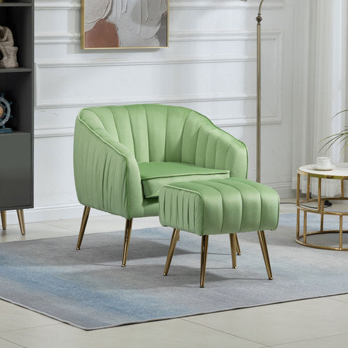 Sesslife Accent Chair with Ottoman, Upholstered Modern Comfy Chair, Upholstered Leisure Chairs with Wood Legs for Bedroom Living Room, Gray