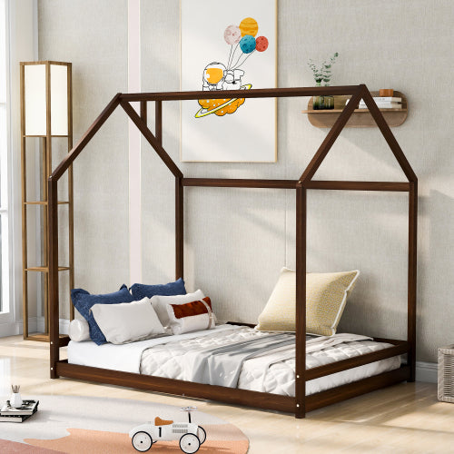 SESSLIFE House Bed Twin, Solid Wood House Bed for Kids, Box Spring Needed (Gray)