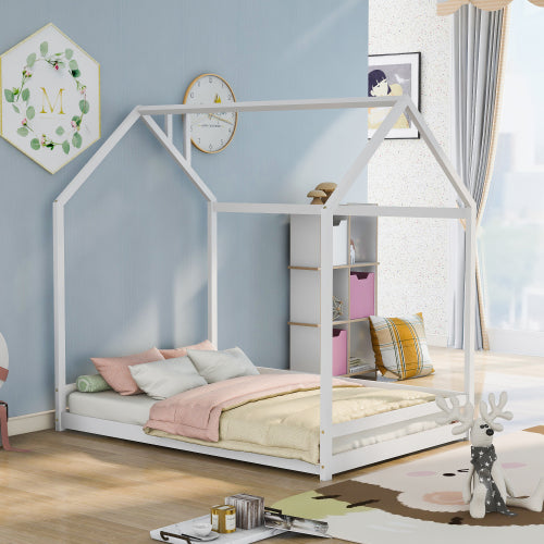 SESSLIFE House Bed Twin, Solid Wood House Bed for Kids, Box Spring Needed (Gray)
