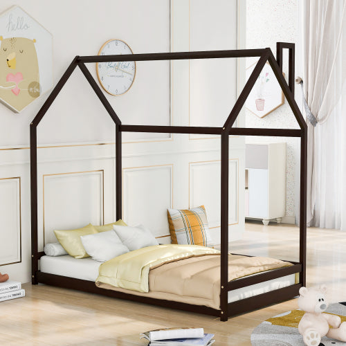SESSLIFE House Bed Twin, Solid Wood House Bed for Kids, Box Spring Needed (Gray)