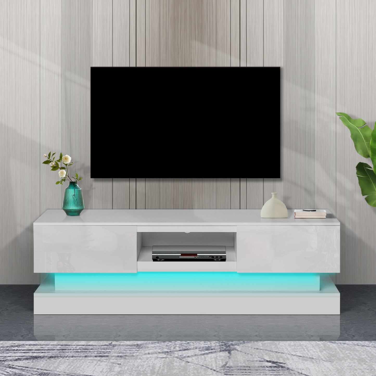 SESSLIFE Storage TV Stand for 70 Inch TV, TV Cabinet with 16 Color LED Light, Living Room Entertainment Center