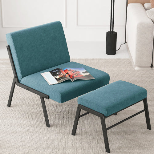 Sesslife Accent Chair with Ottoman, Upholstered Modern Comfy Chair, Upholstered Leisure Chairs with Wood Legs for Bedroom Living Room, Gray