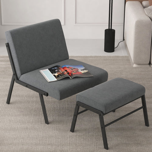 Sesslife Accent Chair with Ottoman, Upholstered Modern Comfy Chair, Upholstered Leisure Chairs with Wood Legs for Bedroom Living Room, Gray