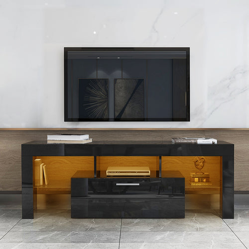 Sesslife Black TV Stand for 70 Inch TV, Modern TV Cabinet with 16 Color LED Light