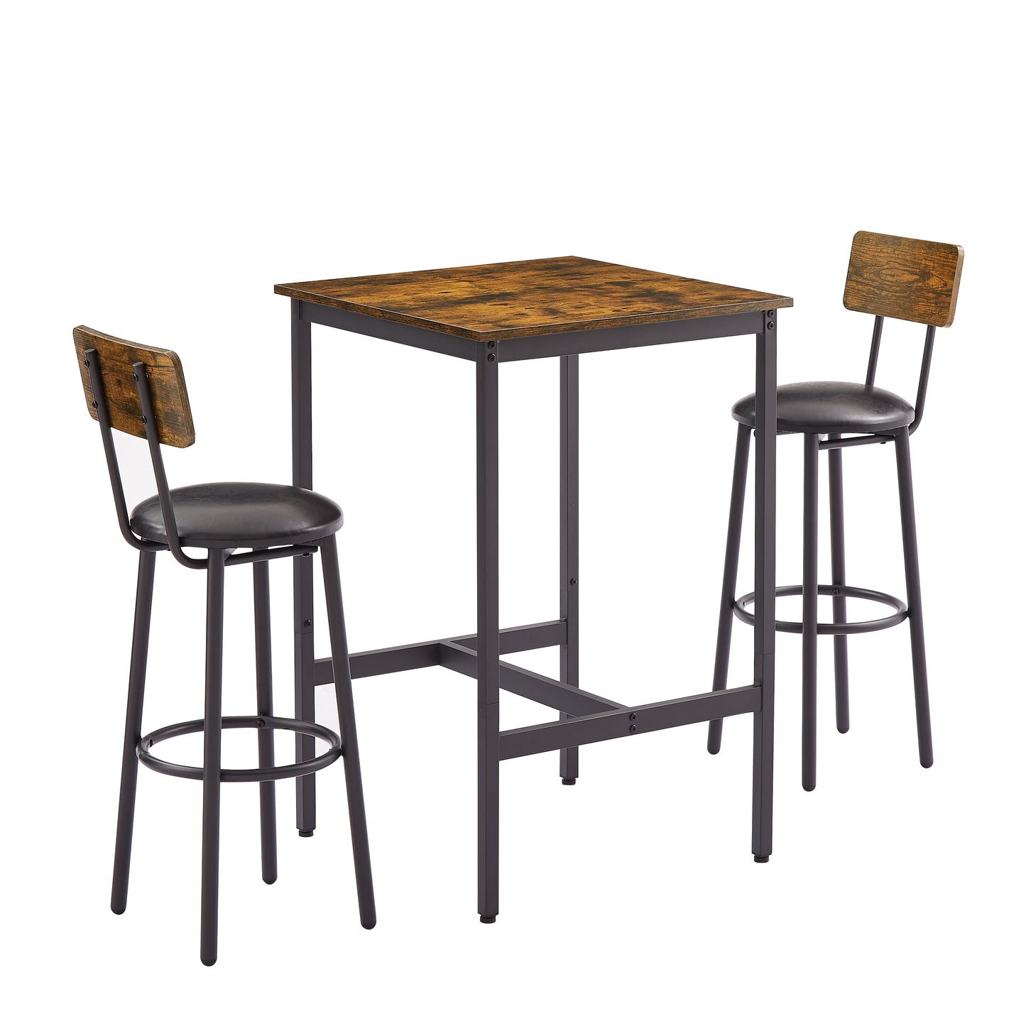 Counter Height Dining Set for 2, Sesslife Wood Round Bar Dining Table and Stools Set, Small Pub Dining Room Set, with Round Table, PU Leather Padded Upholstered Stools, Brown