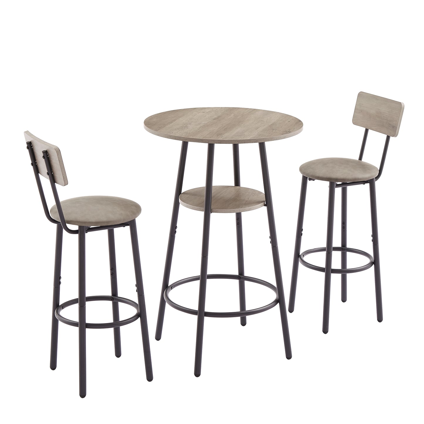 Bar Table Set for 2, Sesslife Round Wood Dining Table Set with Chairs, Counter Height Bistro Dining Table and Upholstered Stools, for Dining Room, Kitchen, Coffee Bar, Gray