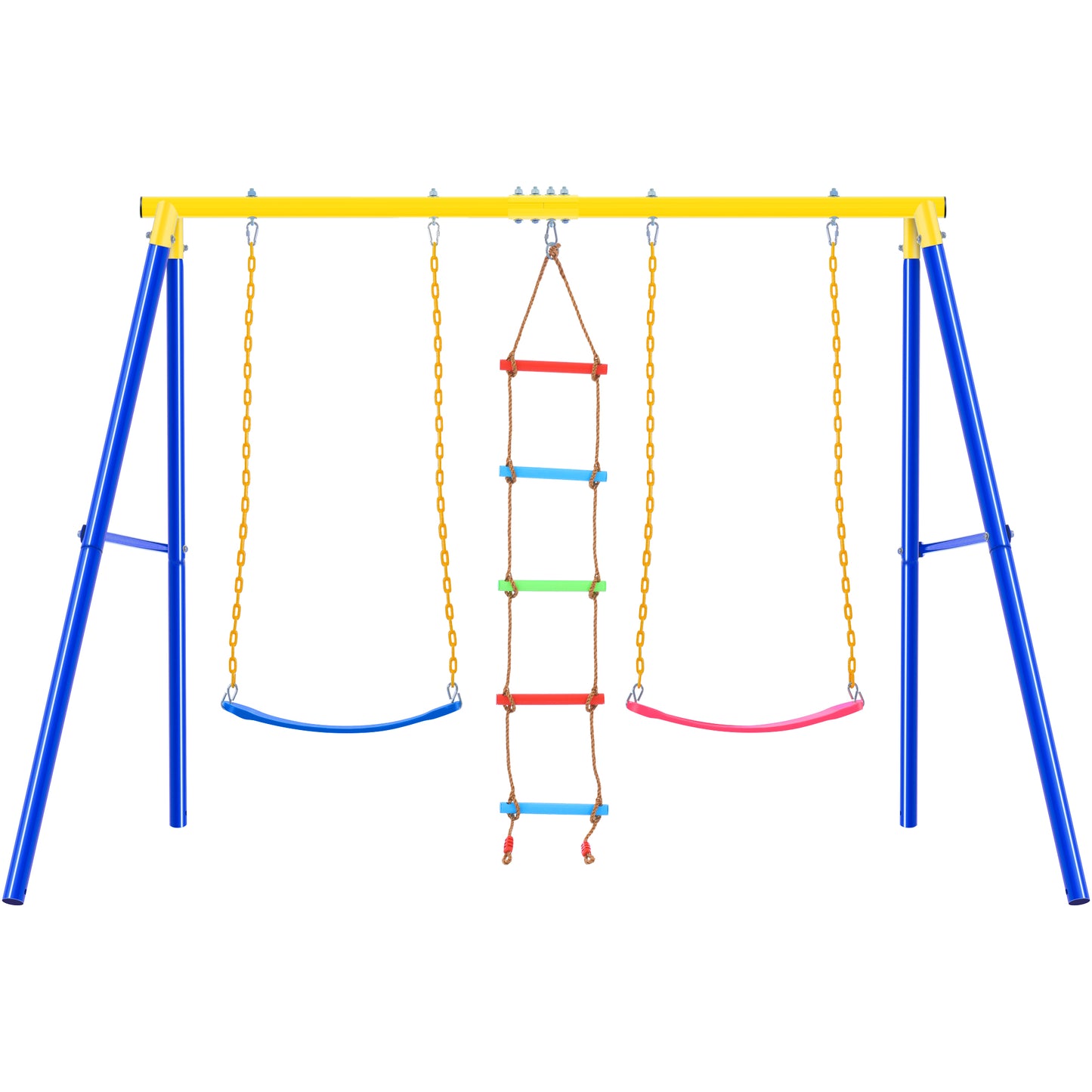 Metal Swing Set for Outside, Kids Backyard Swing Set with Swing Chair, Glider, Ground Nail, 3 In 1 Outdoor Swing Set