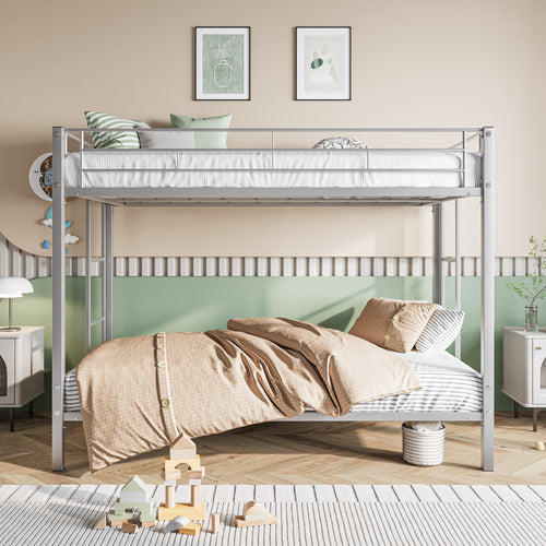 Sesslife Twin Over Twin Bunk Bed with Metal Frame and Ladder, Space-Saving Design, Suitable for Boys Girls Teens, Silver