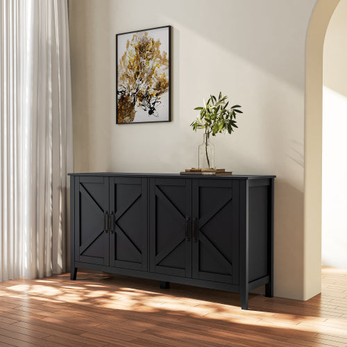 Sesslife 4-Door Sideboard with Metal Handles and Legs, Cabinet with Storage Shelves, Entryway Floor Cabinet Suitable for Living Room, Kitchen (1, White)
