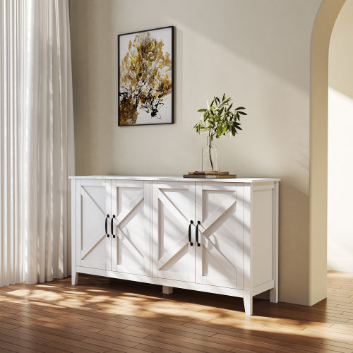 Sesslife 4-Door Sideboard with Metal Handles and Legs, Cabinet with Storage Shelves, Entryway Floor Cabinet Suitable for Living Room, Kitchen (1, White)