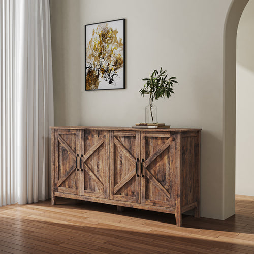 Sesslife 4-Door Sideboard with Metal Handles and Legs, Cabinet with Storage Shelves, Entryway Floor Cabinet Suitable for Living Room, Kitchen (1, White)