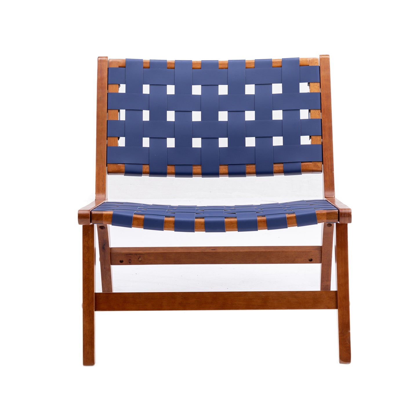 Sesslife Modern Faux Leather Accent Chair, Living Room Chair, Leisure Chair Reception Chair with Wood Frame and White Wool Carpet, Navy