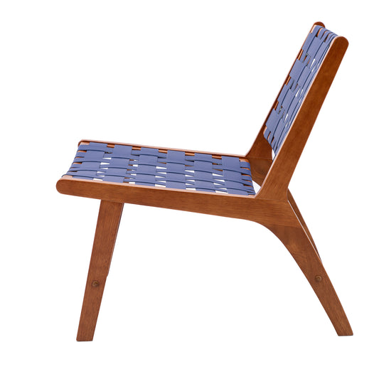 Sesslife Modern Faux Leather Accent Chair, Living Room Chair, Leisure Chair Reception Chair with Wood Frame and White Wool Carpet, Navy