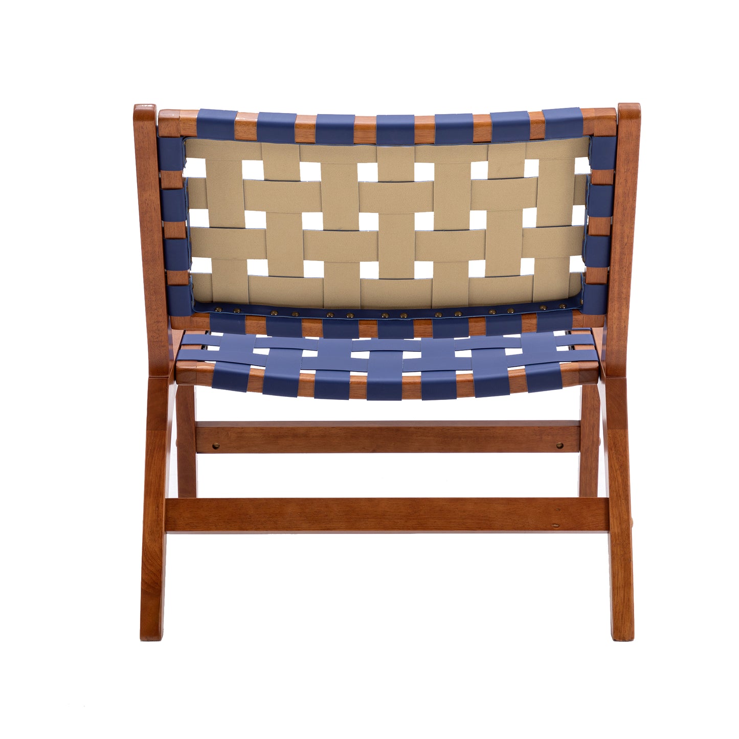 Sesslife Modern Faux Leather Accent Chair, Living Room Chair, Leisure Chair Reception Chair with Wood Frame and White Wool Carpet, Navy