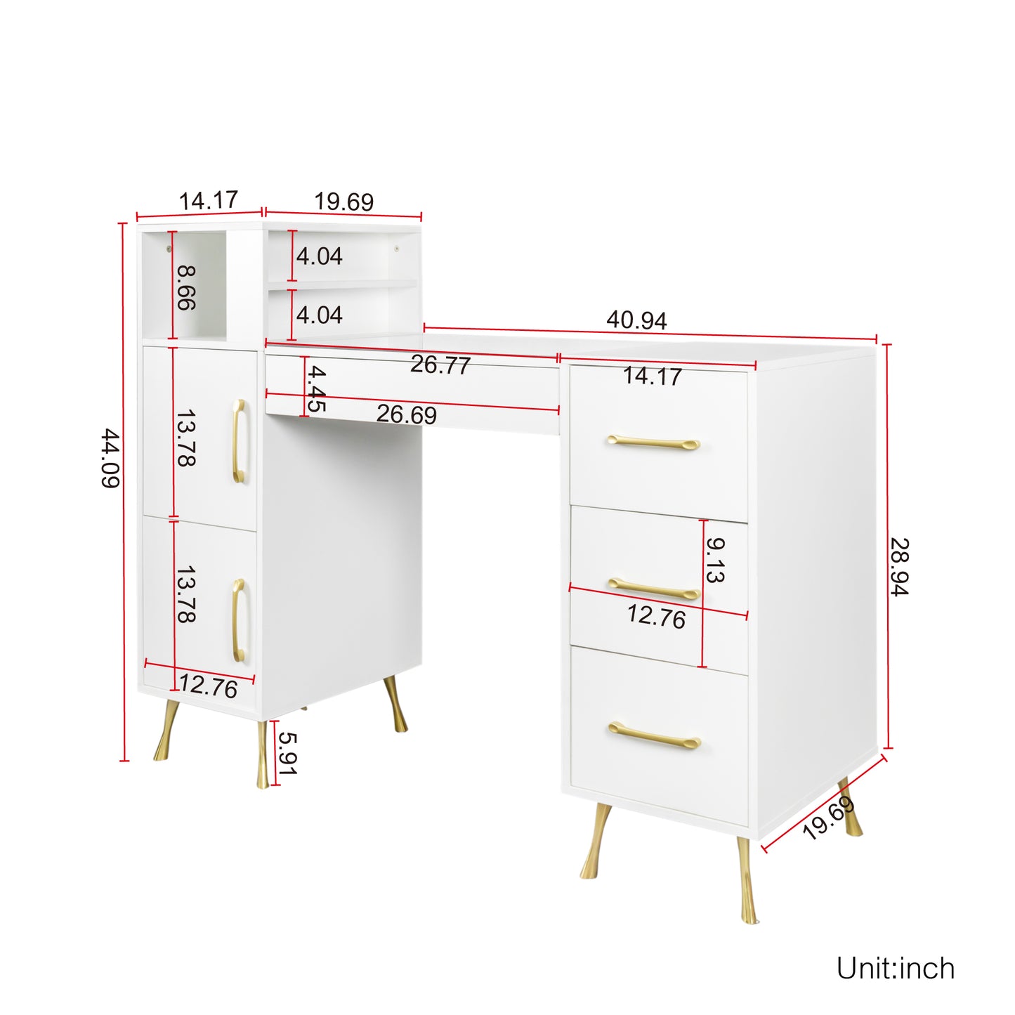 White Nail Table with Drawers, Sesslife Professional Wood Nail Desk for Manicures, Pink Nail Salon Desk, with Removeable Glass to Protect Tabletop, Size: 55.12x19.69x44.09in, White