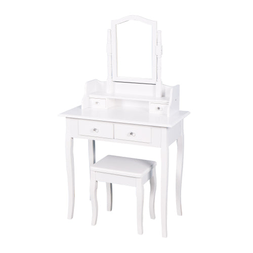 SESSLIFE Vanity Sets for Girls, White Vanity Play Set, Dressing Table Dresser Wooden Toy Makeup Vanity Table & Stool with 3 Foldable Mirror and a Drawer