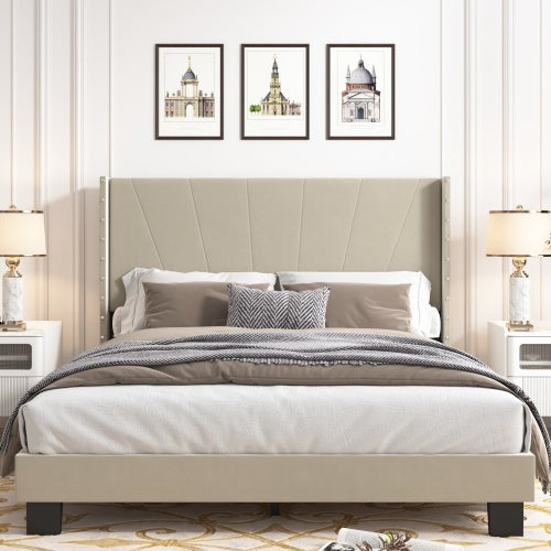 Sesslife Gray Platform Bed Frame, Twin Bed Frame with Upholstered Headboard, Twin Floor Bed Frame, Mattress Foundation, No Box Spring Needed, Easy Assembly