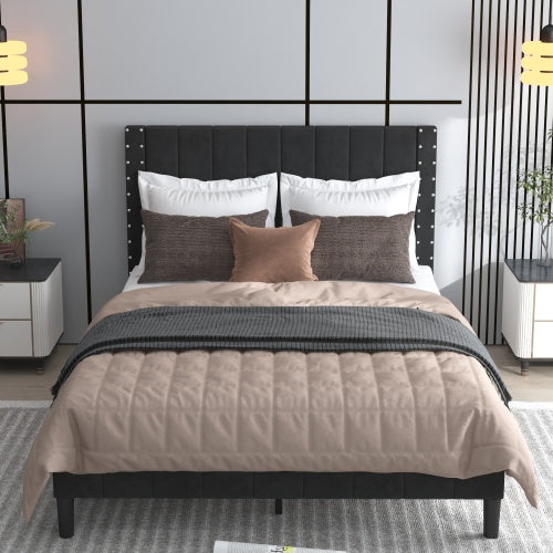 Sesslife Gray Platform Bed Frame, Twin Bed Frame with Upholstered Headboard, Twin Floor Bed Frame, Mattress Foundation, No Box Spring Needed, Easy Assembly