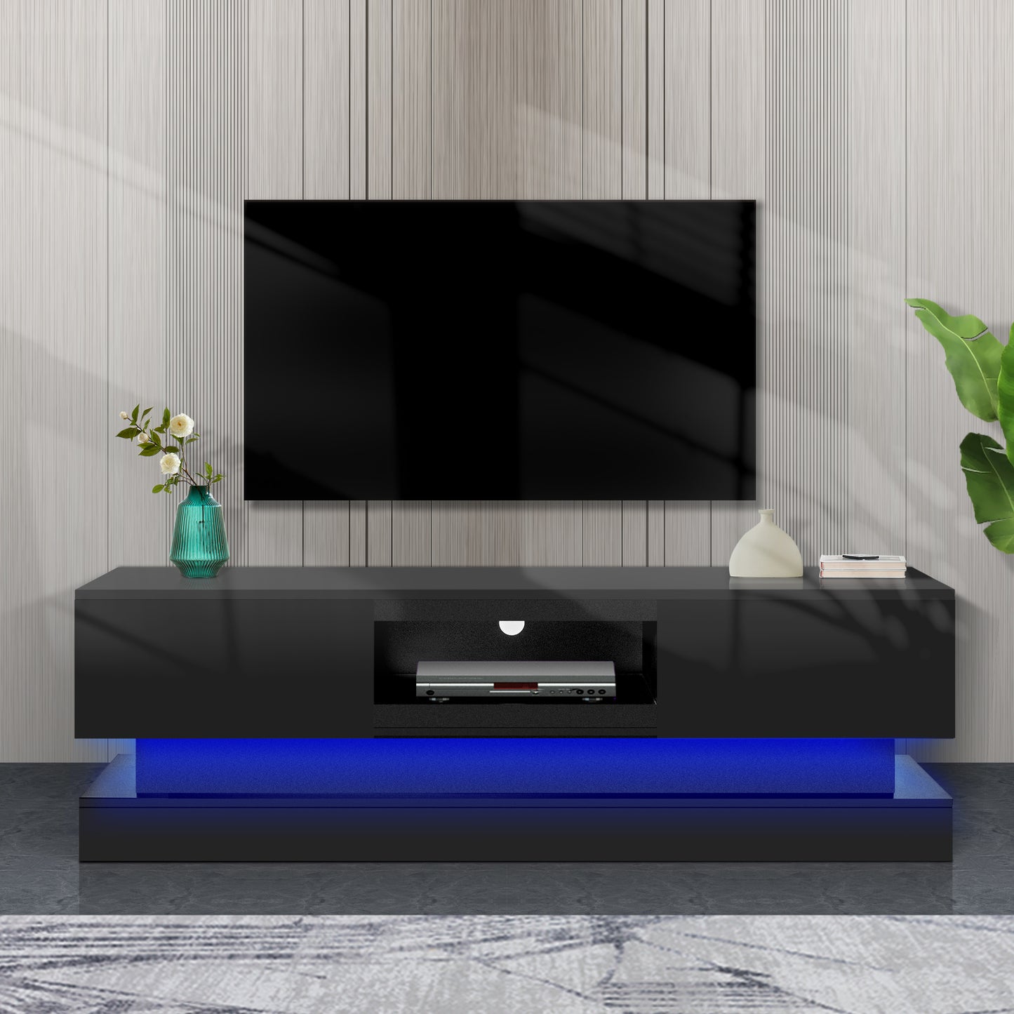 SESSLIFE Storage TV Stand for 70 Inch TV, TV Cabinet with 16 Color LED Light, Living Room Entertainment Center