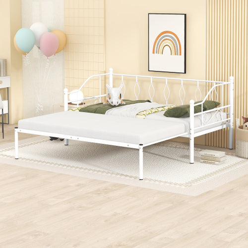 Sesslife Twin Size Daybed, Metal Sofa Bed with Adjustable Trundle, White