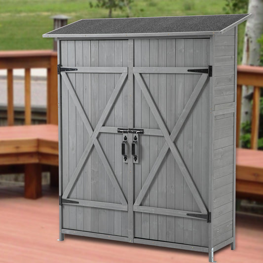 Wooden Storage Shed, 3-tier Removable Shelves Outdoor Storage Cabinet, Vertical Garden Shed for Tools Garden Accessories, Gray Outside Storage Sheds