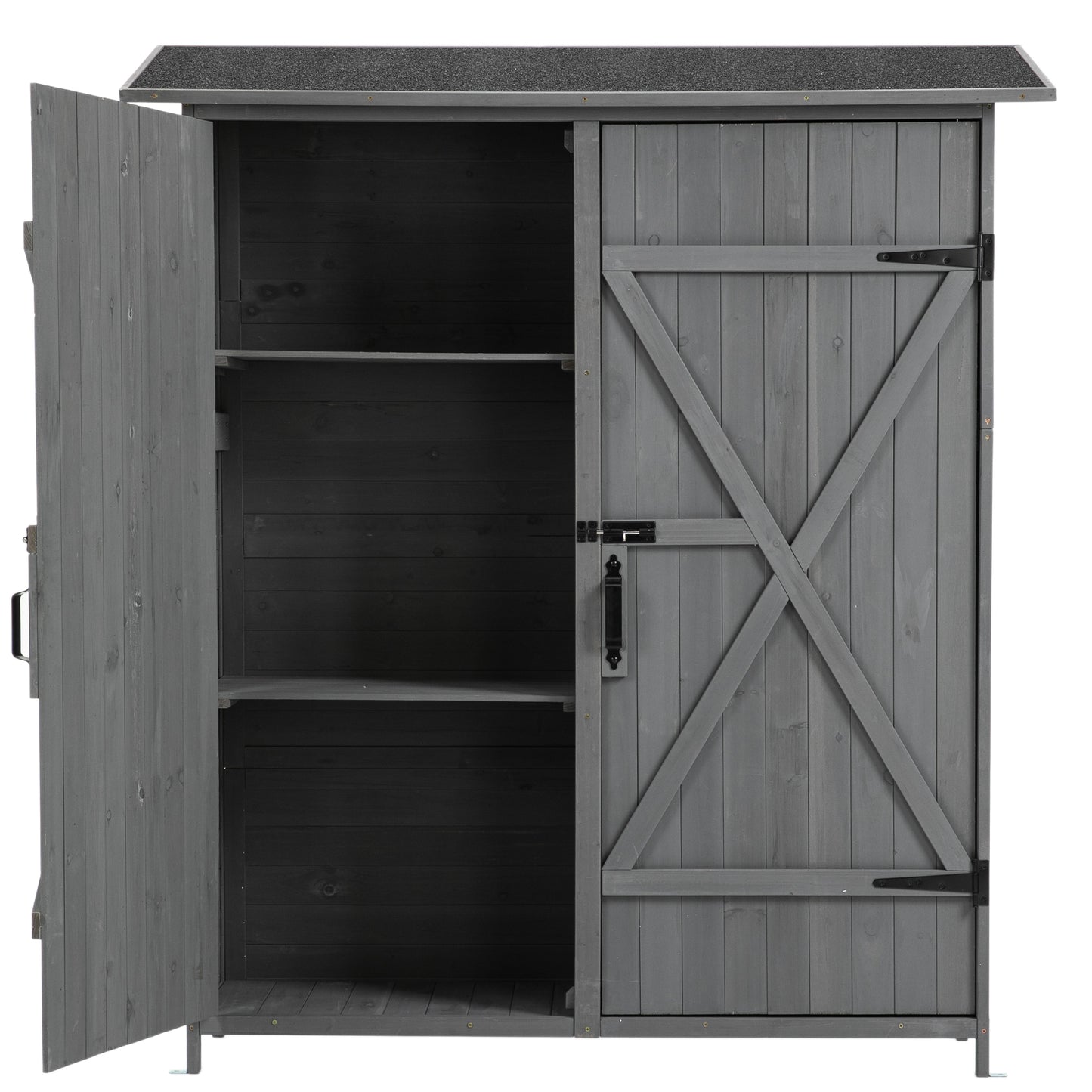 Wooden Storage Shed, 3-tier Removable Shelves Outdoor Storage Cabinet, Vertical Garden Shed for Tools Garden Accessories, Gray Outside Storage Sheds