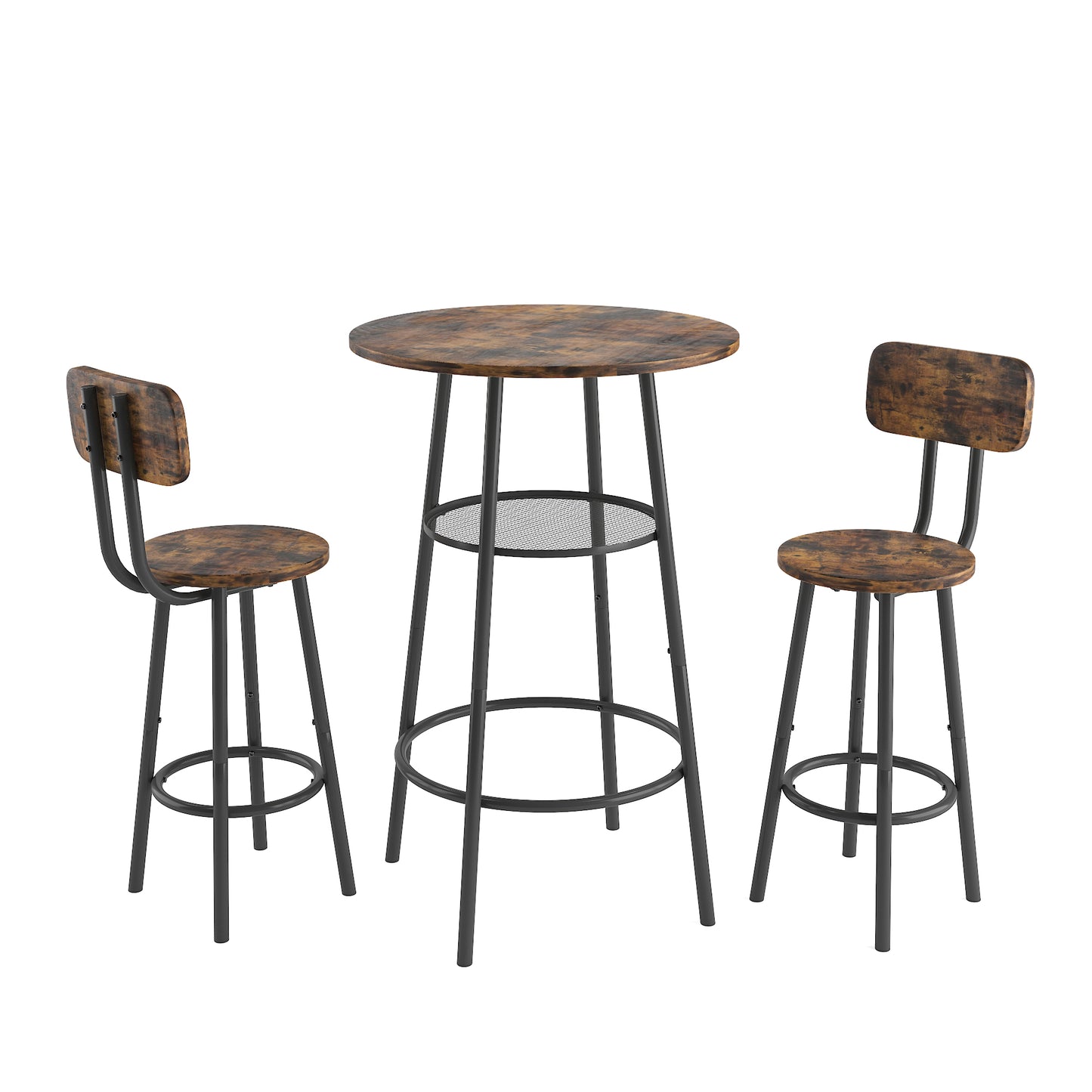 Bar Table Set for 2, Sesslife Round Wood Dining Table Set with Chairs, Counter Height Bistro Dining Table and Upholstered Stools, for Dining Room, Kitchen, Coffee Bar, Gray