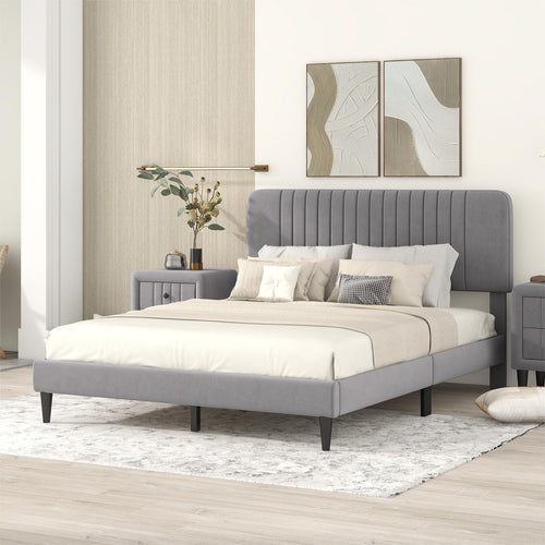 Sesslife Gray Platform Bed Frame, Twin Bed Frame with Upholstered Headboard, Twin Floor Bed Frame, Mattress Foundation, No Box Spring Needed, Easy Assembly