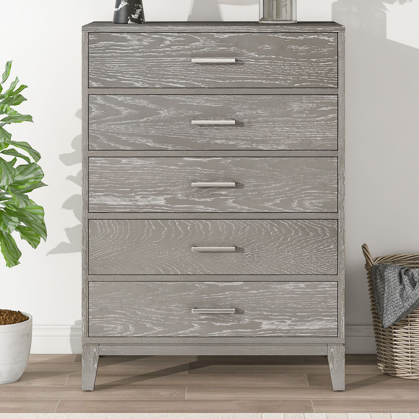 Sesslife Nightstands with 3 Drawers, Gray Modern End Side Table, Nightstand Storage Cabinet for Bedroom