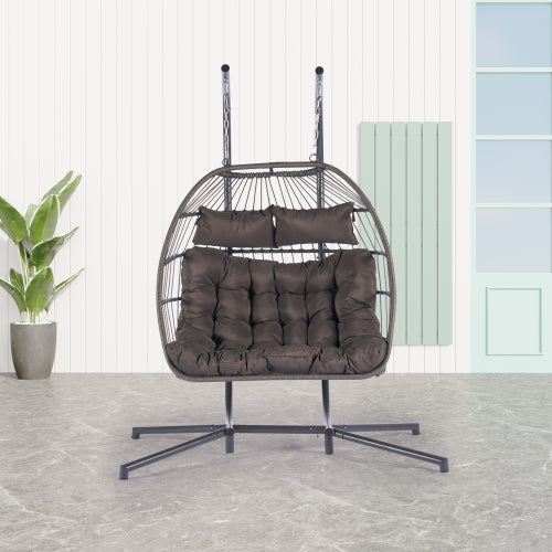 Sesslife 2 Person Double Egg Chair, Outdoor Patio Wicker Loveseat Hanging Chair, Swing Egg Chairs with Cushions, Double Seats Egg Chair 1400 lbs Capaticy for Patio Backyard Balcony Bedroom Gift