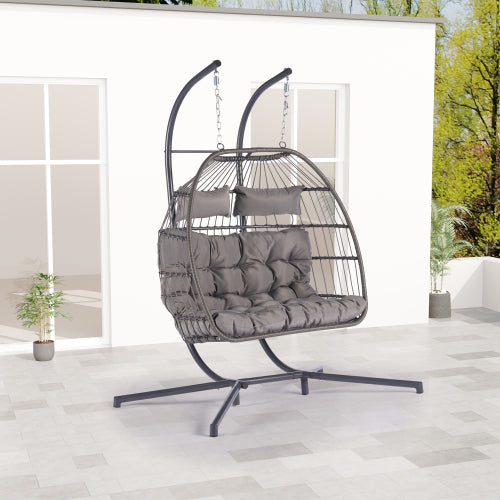 Sesslife 2 Person Double Egg Chair, Outdoor Patio Wicker Loveseat Hanging Chair, Swing Egg Chairs with Cushions, Double Seats Egg Chair 1400 lbs Capaticy for Patio Backyard Balcony Bedroom Gift