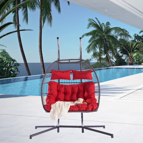 Sesslife 2 Person Double Egg Chair, Outdoor Patio Wicker Loveseat Hanging Chair, Swing Egg Chairs with Cushions, Double Seats Egg Chair 1400 lbs Capaticy for Patio Backyard Balcony Bedroom Gift