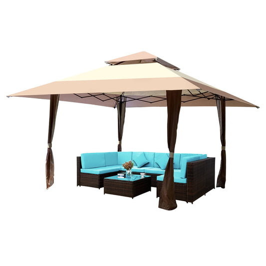 Sesslife Outdoor Canopy Gazebo, 13 x 13 ft Pop Up Gazebo for Patio and Lawn, Square Steel Garden Gazebo with Double Layer Top, 169 Feet Shade Area, Coffee