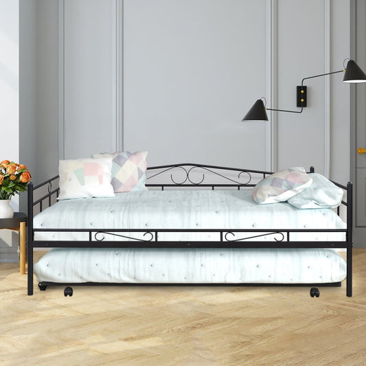 Sesslife Twin Metal Daybed with Trundle, Twin Size Daybed Frame No Box Spring Needed, Modern Daybed for Guest Bedroom, Sofa Bed for Livin¸öRoom, Day Bed and Trundle Set with Slats Support, Black, X3245