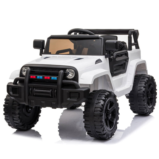 Sesslife White Ride on Cars with Remote Control, 12V Electric Ride on Toys with Music Player, USB Port, Radio, Headlights, Horn, Spring Suspension, Powered Ride on Truck Gift for 2-4 Year Old Boy Girl