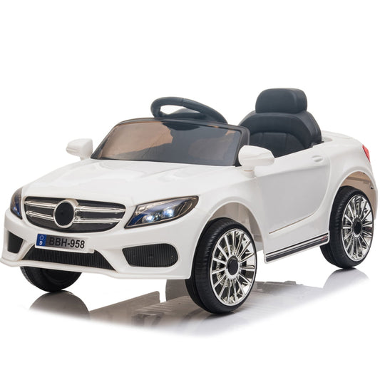 Electric Kids Car for Boy Girl, Sesslife 12V Ride on Car with Remote Control, Battery-Powered Ride on Toy with LED Lights, Music Player, Safety Belt, Slow Start Device, White