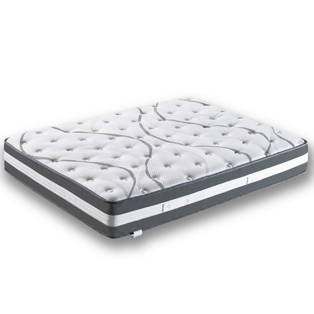 12" Spring Hybrid Mattress, SESSLIFE Foam Mattress Medium Feels & Pressure Relief, Pocket Spring Mattress-in-a-Box, Modern Bedroom Furniture, White, X2810