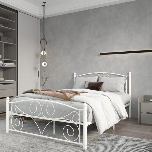 SESSLIFE Queen Bed Frames, Vintage Style Metal Bed Frame with Headboard, Queen Size Platform Bed with Steel Slats Support, No Box Spring Needed, White Queen Size Beds for Kids Teens Adults, X3234