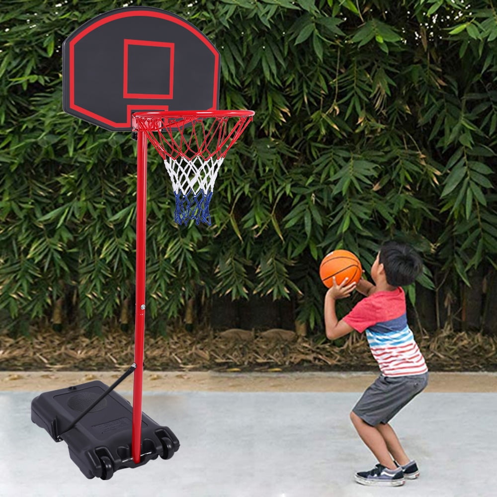 SESSLIFE Basketball Hoop for Youth Adults Kids, Height-Adjustable Portable Basketball Hoop with Wheels for Backyard Court, Basketball Goal for Outdoor Game, 5.25ft - 7.15ft, Red & Black, X2749