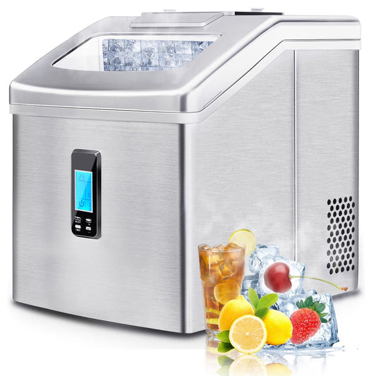 Portable Countertop Ice Maker, Sesslife Crystal Ice Cubes in 48 lbs/24H, Ice Maker Machine with Ice Scoop and Removable Basket, Fast Ice Maker 24 Ice Cubes Rready in 15 Mins, Silver