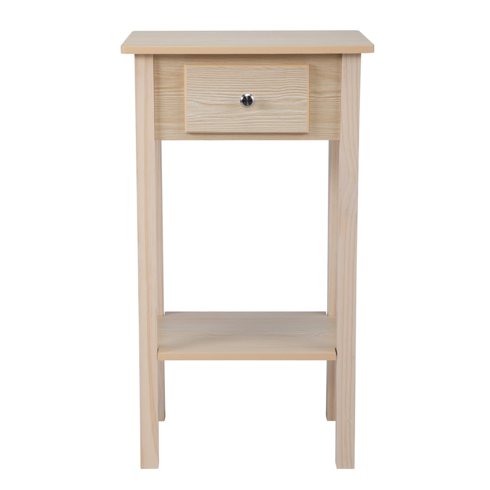 Tall Small End Table, SESSLIFE Wood Bedside Table with Drawer and Shelf, Bedroom Nightstand for Living Room Office, Functional Accent Table for Small Rooms, Wood 2-Tier Side Table, X2335