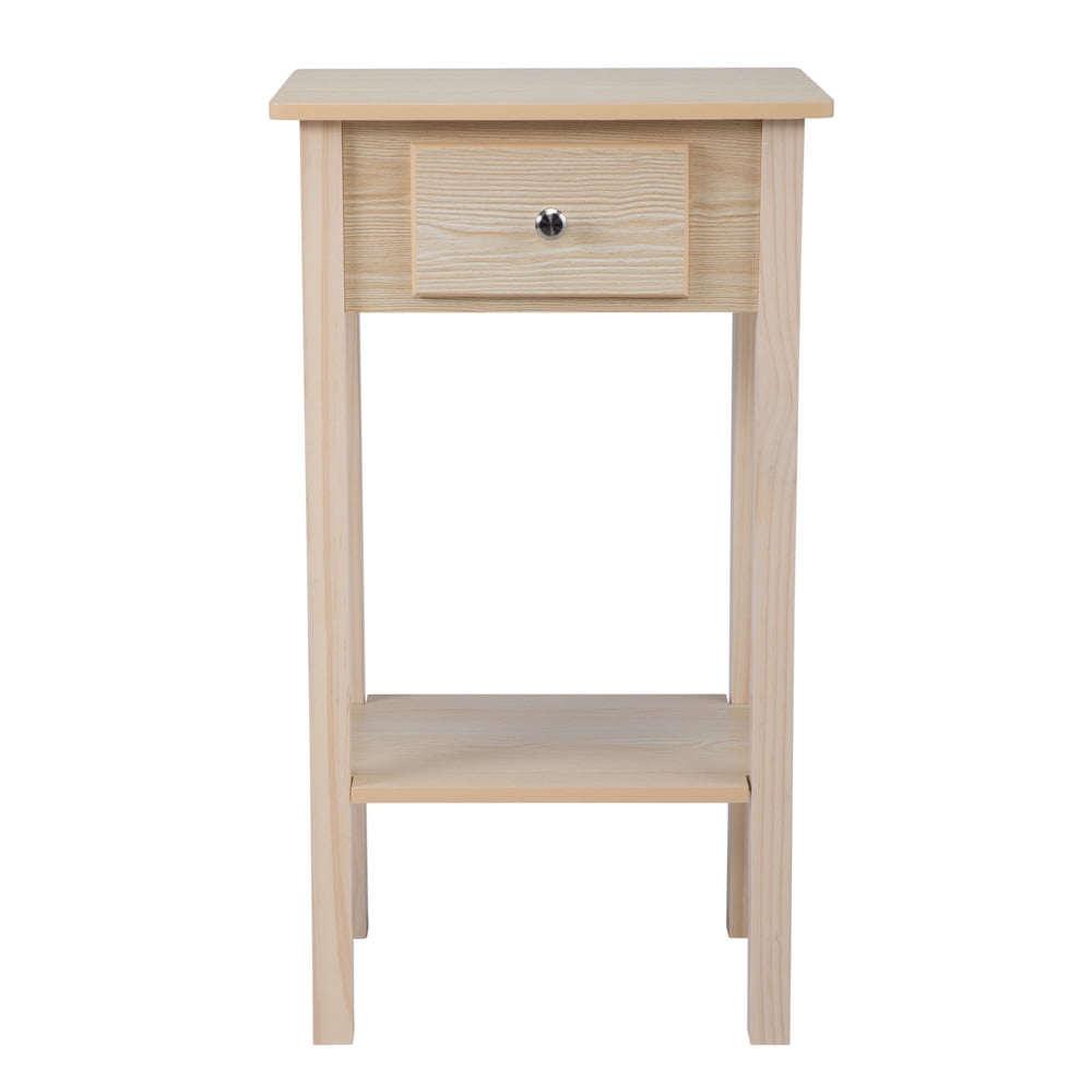 Narrow End Table, SESSLIFE 2-Tier Storage Nightstand with Drawer and Shelf, Wood Accent Table for Bedroom Living Room, Compact Modern Furniture Tall Bedside Table, Wood, X2339