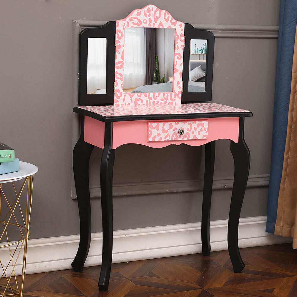 Kids Princess Vanity Table and Chair Set, Kids Vanity Set with Mirror, Makeup Dressing Table for Girls Age 4-9